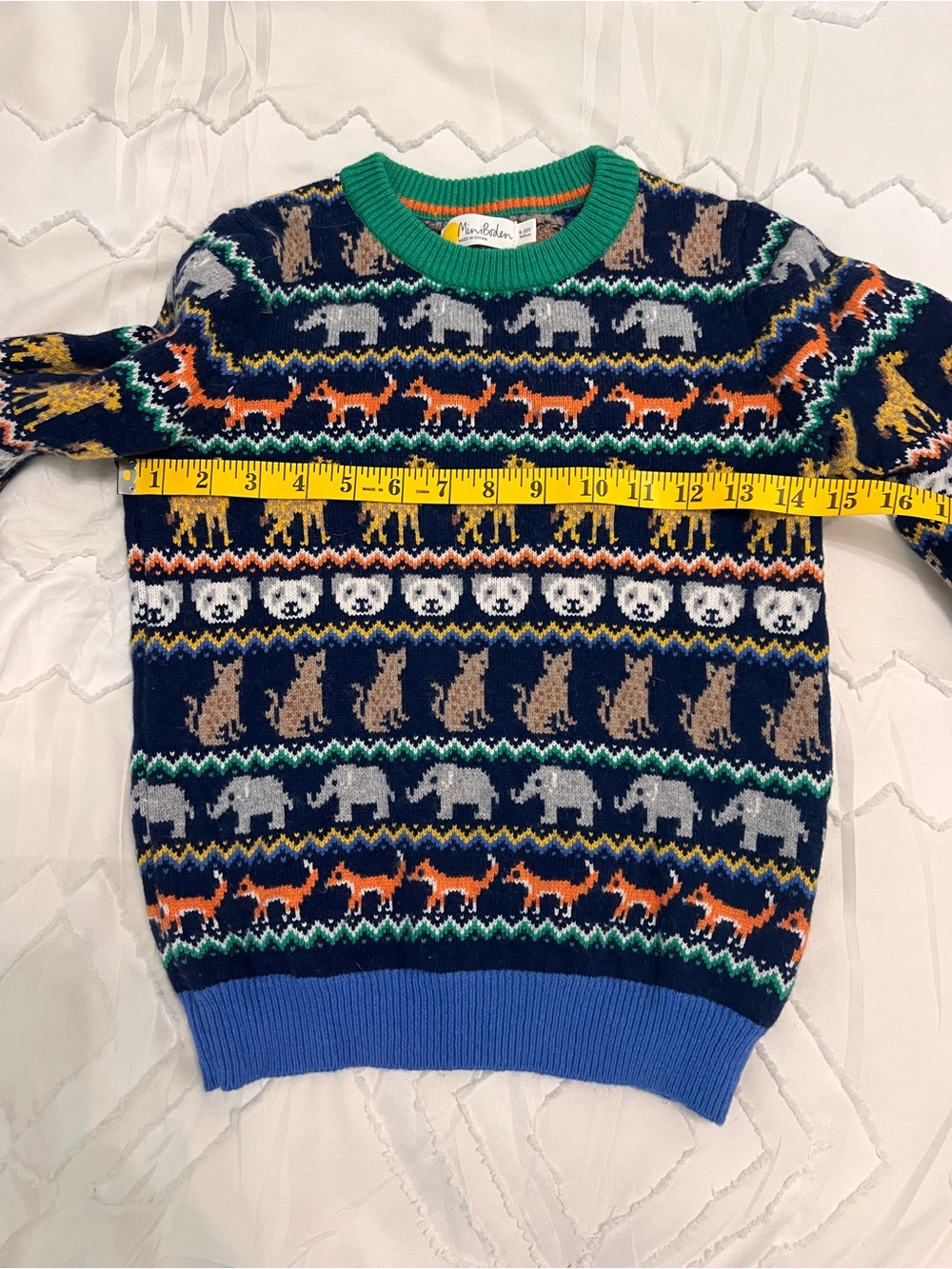 Mini Boden Kids Animal Fair Isle Knit Sweater 9-10Y Navy Fox Bear Giraffe - Picture 6 of 7